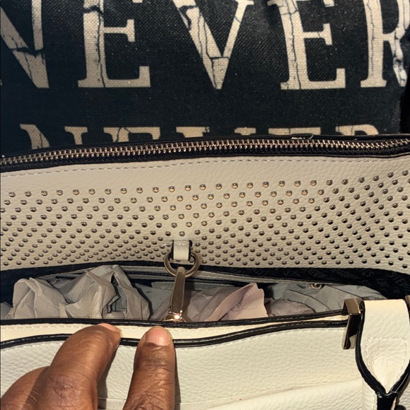 Steve Madden White Tote Bag with Black Accents - Picture 5 of 9